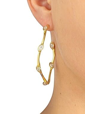 ALEXIS BITTAR Navette Crystal Post Hoop Earrings in Gold